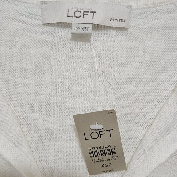 Loft Petite Women's XSP Ivory Embroidered Tassled 3/4 Sleeve Tunic Sweater - Picture 6 of 8